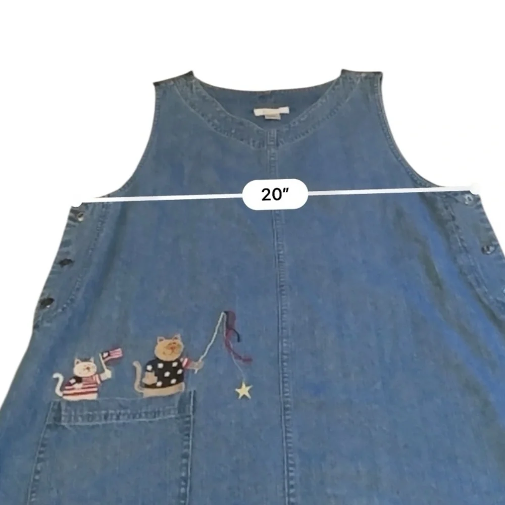 Christopher & Banks NWT Denim Jumper Dress‎ Women’s Size Large Cat Patriotic - Picture 6 of 7